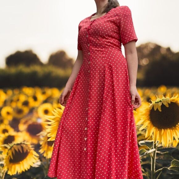 RARE Vintage J. Peterman Company '40s Style Silk Polka-Dot Dress - Picture 14 of 16